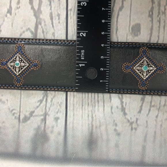 Brighton Black Embellished Embroidered Leather Belt Silver Buckle Medium… - Picture 11 of 15